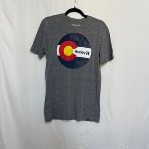 Hurley Mens Colorado State Flag Graphic Tee Heather Grey Short Sleeve Shirt M